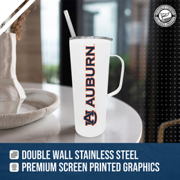 Auburn Tigers NCAA Stainless Steal 20oz Roadie With Handle & Dual Option Lid With Straw - White