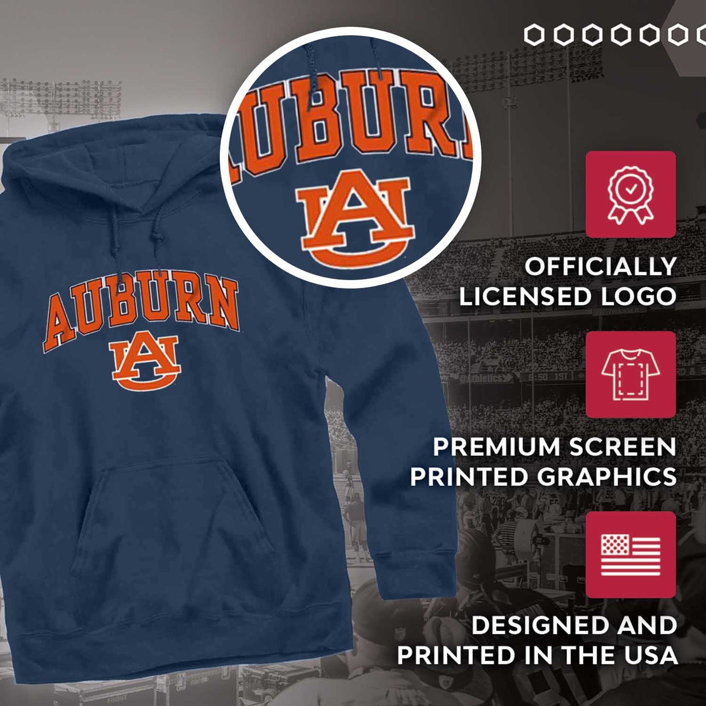 Auburn Tigers Campus Colors Adult Arch & Logo Soft Style Gameday Hooded Sweatshirt  - Navy