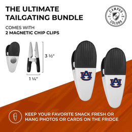 Auburn Tigers Collegiate University Two Piece Grilling Tools Set with 2 Magnet Chip Clips - Chrome