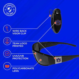 Auburn Tigers NCAA Black Chrome Sunglasses with Visor Clip Bundle - Black