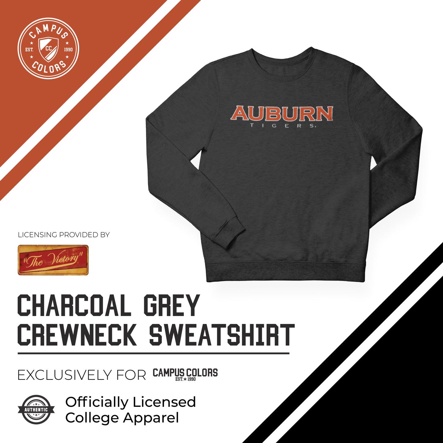 Auburn Tigers NCAA Adult Charcoal Crewneck Fleece Sweatshirt - Charcoal