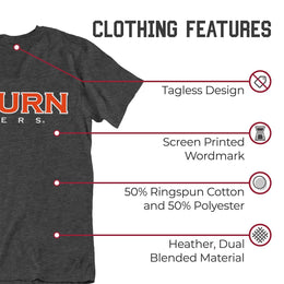 Auburn Tigers Campus Colors NCAA Adult Cotton Blend Charcoal Tagless T-Shirt - Charcoal