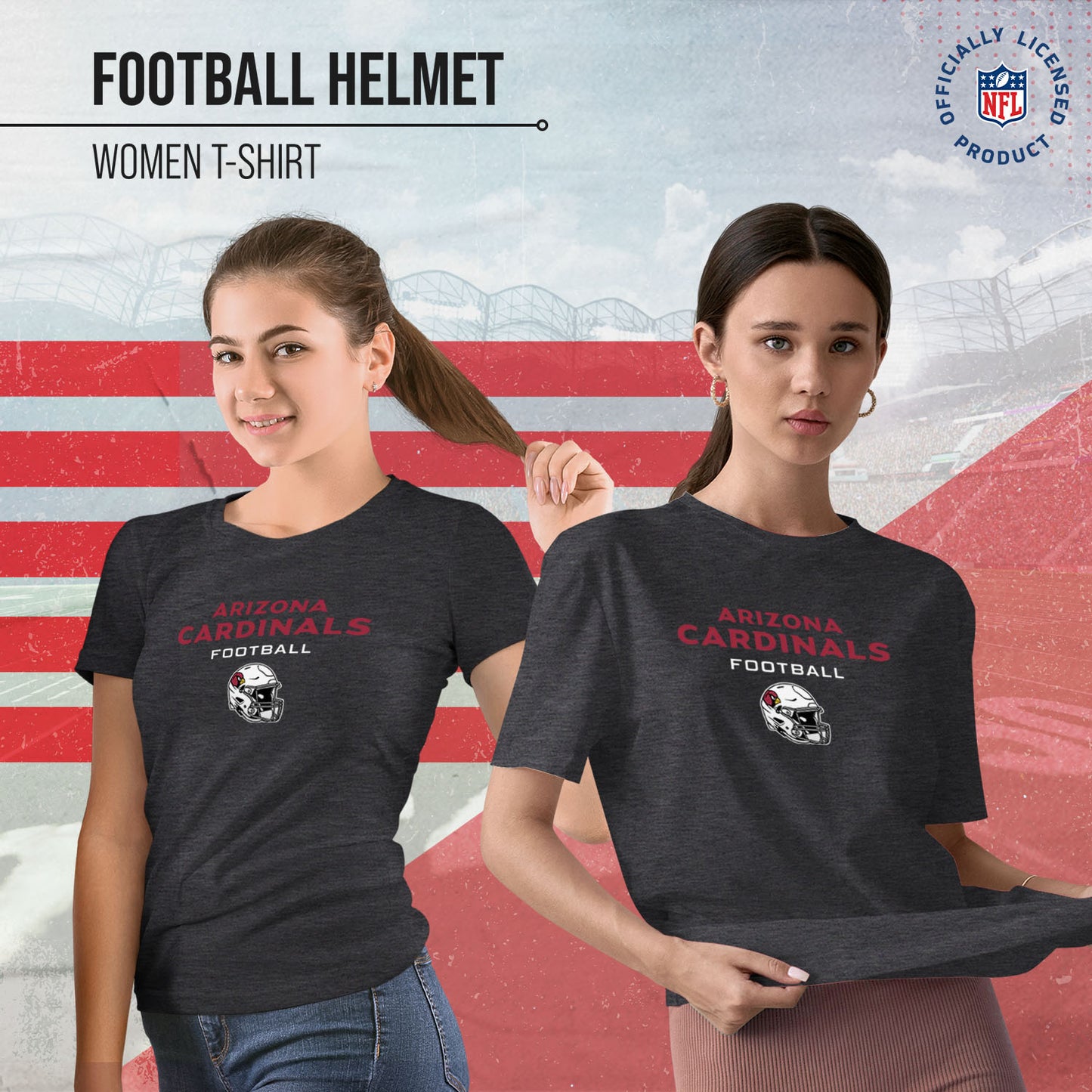 Arizona Cardinals Women's NFL Football Helmet Short Sleeve Tagless T-Shirt - Charcoal