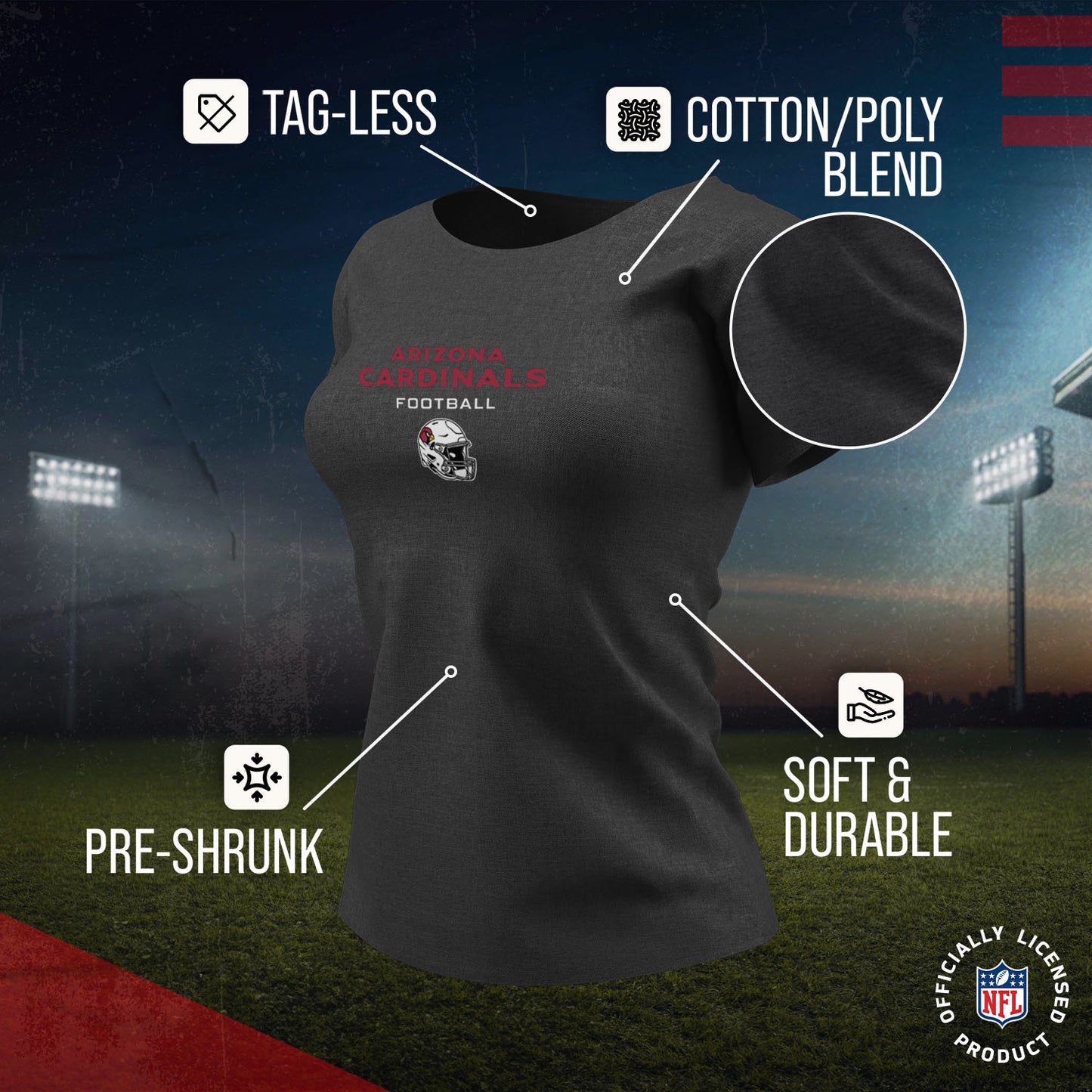 Arizona Cardinals Women's NFL Football Helmet Short Sleeve Tagless T-Shirt - Charcoal