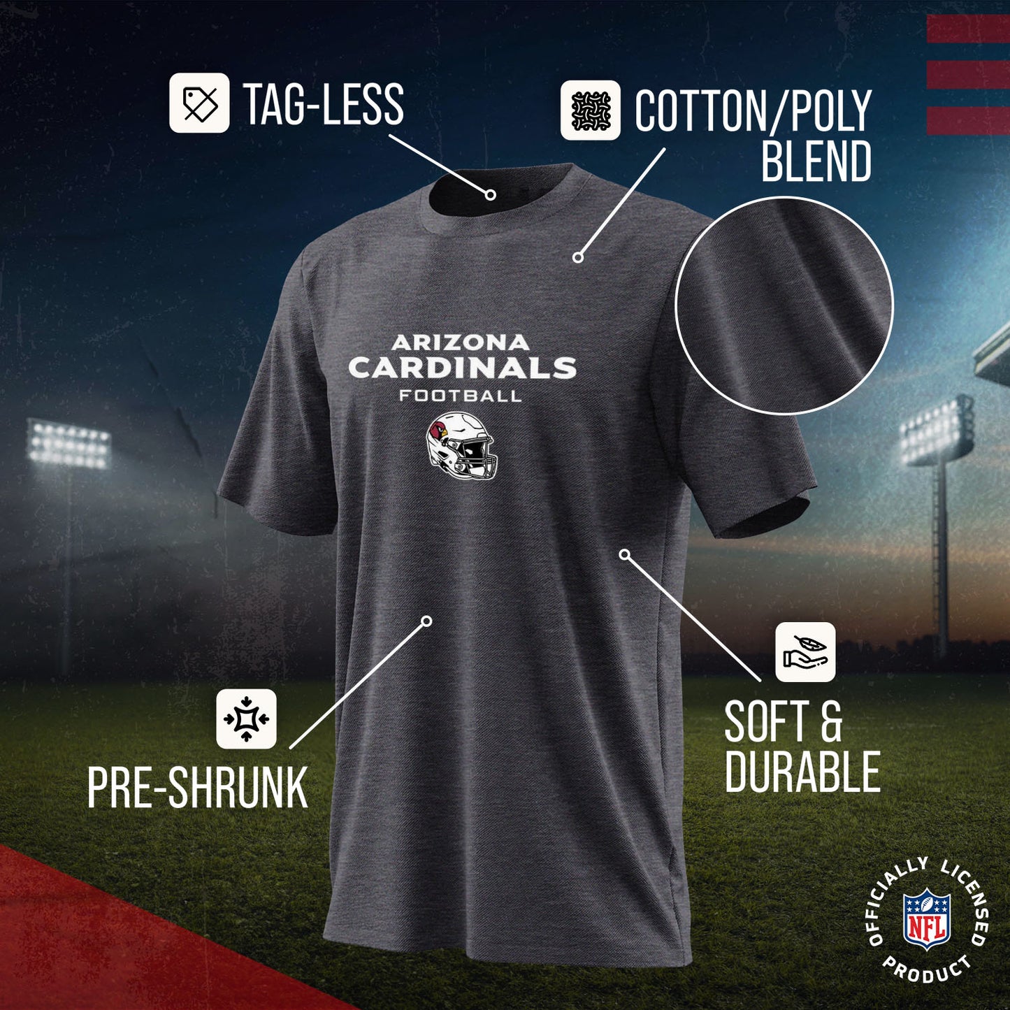 Arizona Cardinals NFL Youth Football Helmet Tagless T-Shirt - Charcoal
