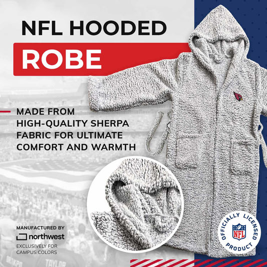 Arizona Cardinals NFL Plush Hooded Robe with Pockets - Gray