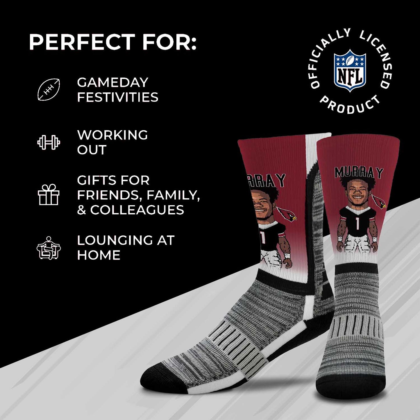 Arizona Cardinals FBF NFL Youth V Curve MVP Kyler Murray Player Crew Socks - Cardinal