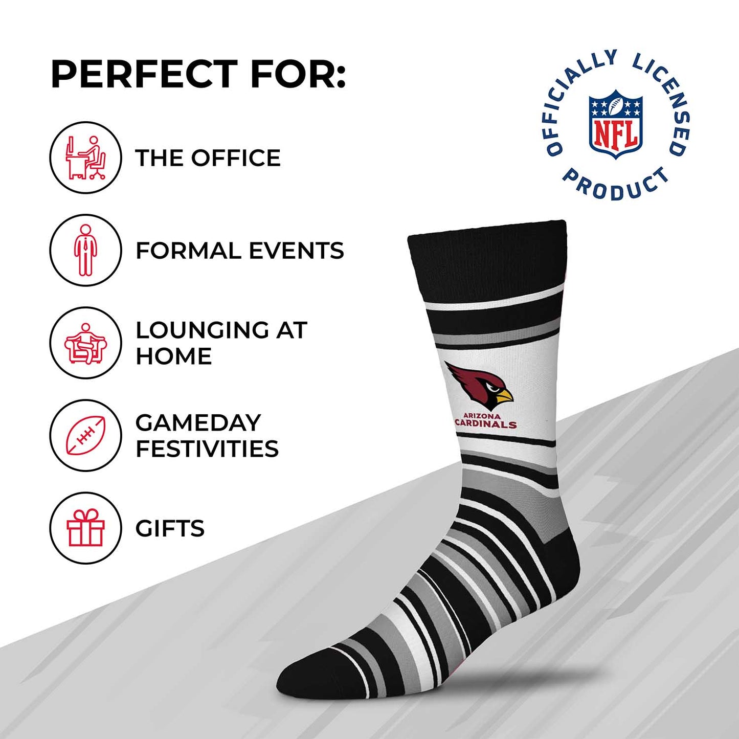 Arizona Cardinals NFL Adult Striped Dress Socks - Black