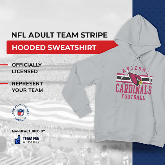 Arizona Cardinals NFL Team Stripe Hooded Sweatshirt- Soft Pullover Sports Hoodie For Men & Women - Sport Gray