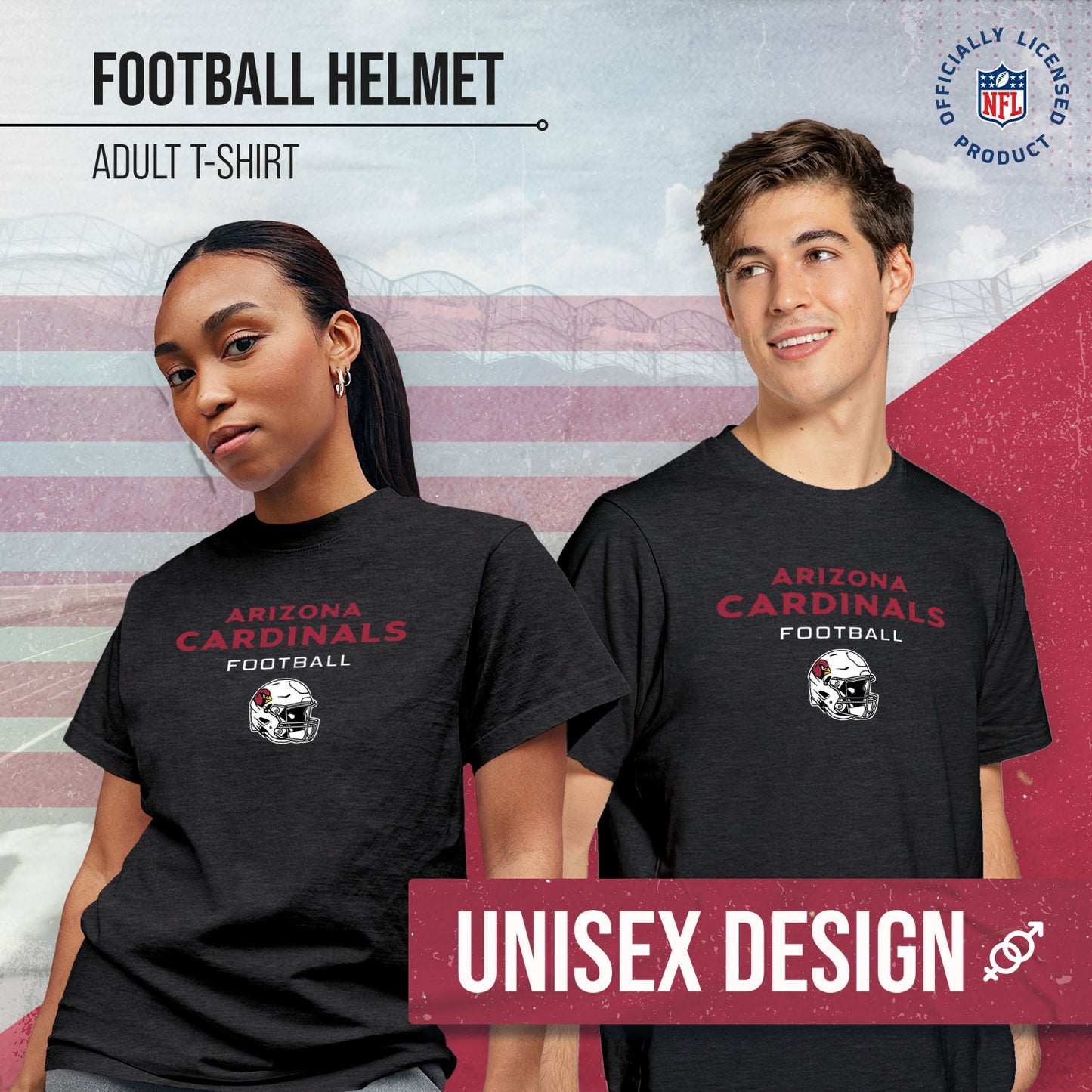 Arizona Cardinals NFL Adult Football Helmet Tagless T-Shirt - Charcoal