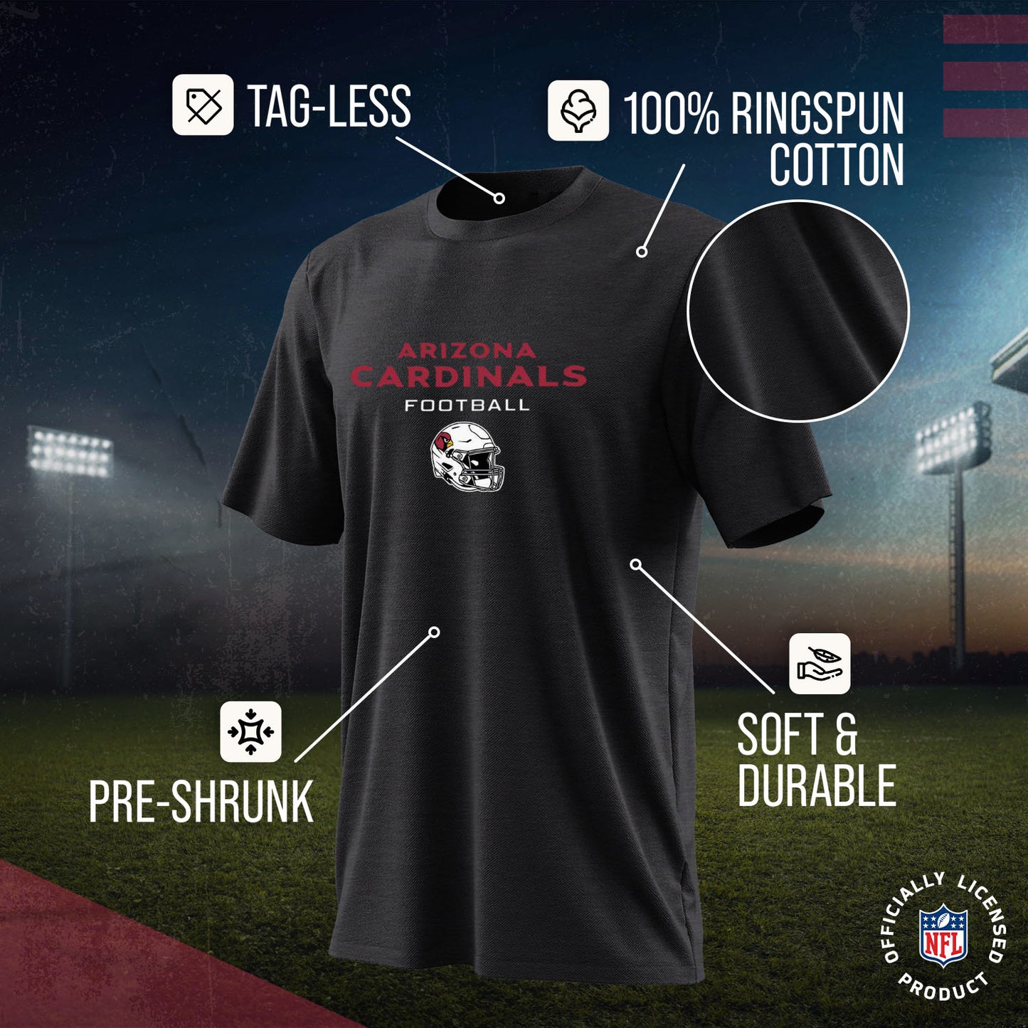 Arizona Cardinals NFL Adult Football Helmet Tagless T-Shirt - Charcoal