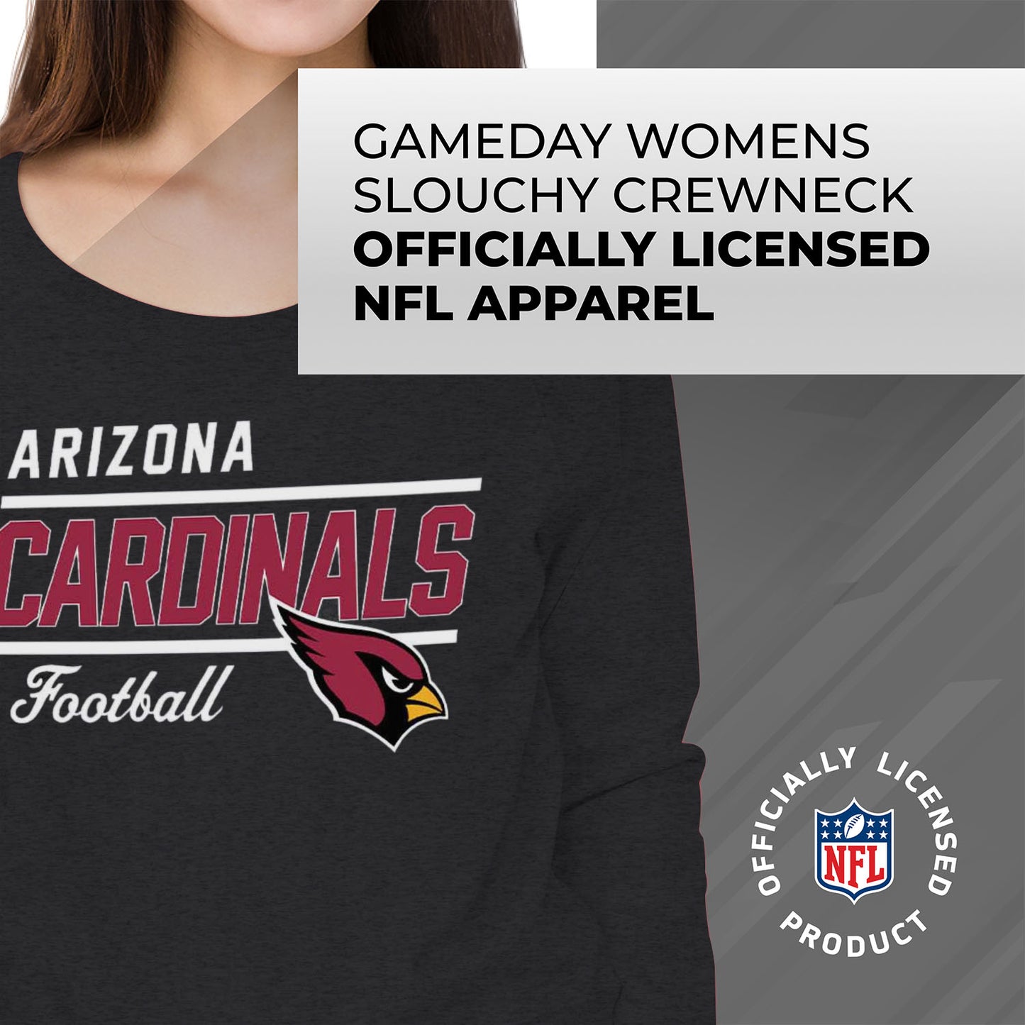 Arizona Cardinals NFL Womens Crew Neck Light Weight - Charcoal