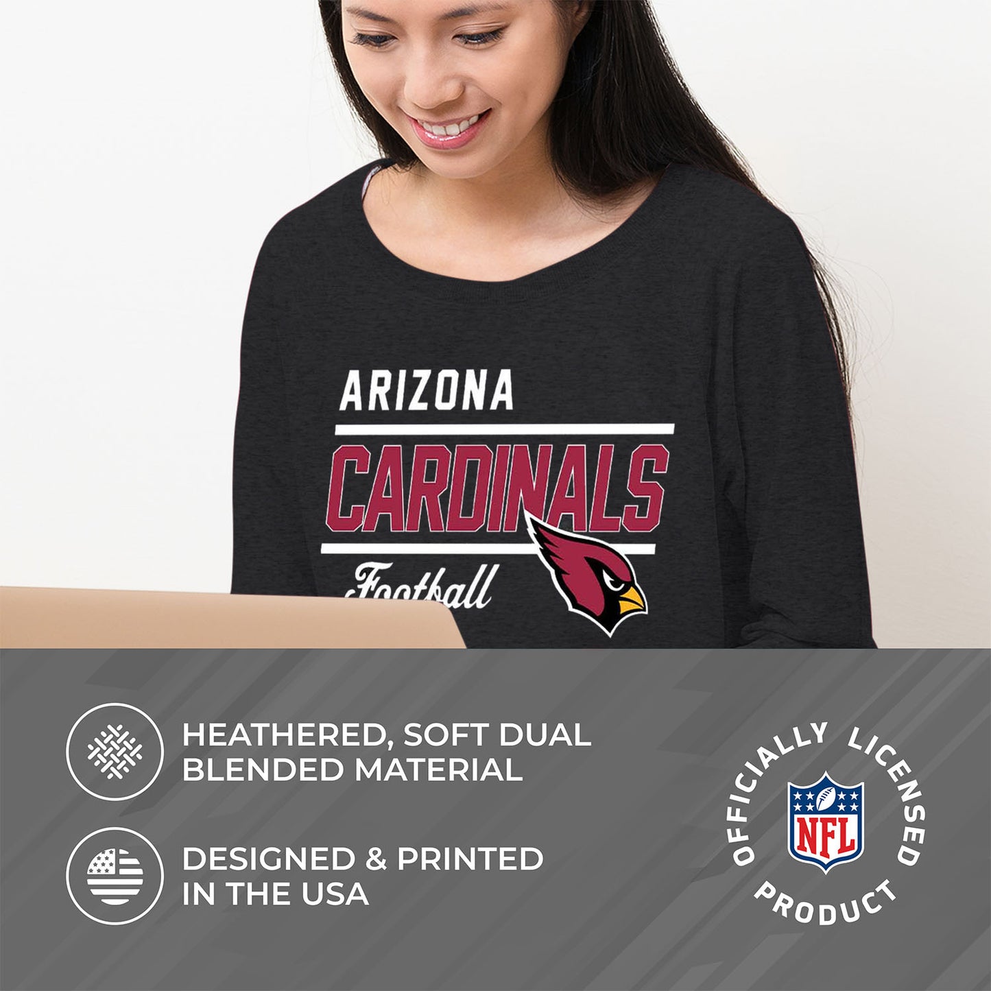 Arizona Cardinals NFL Womens Crew Neck Light Weight - Charcoal