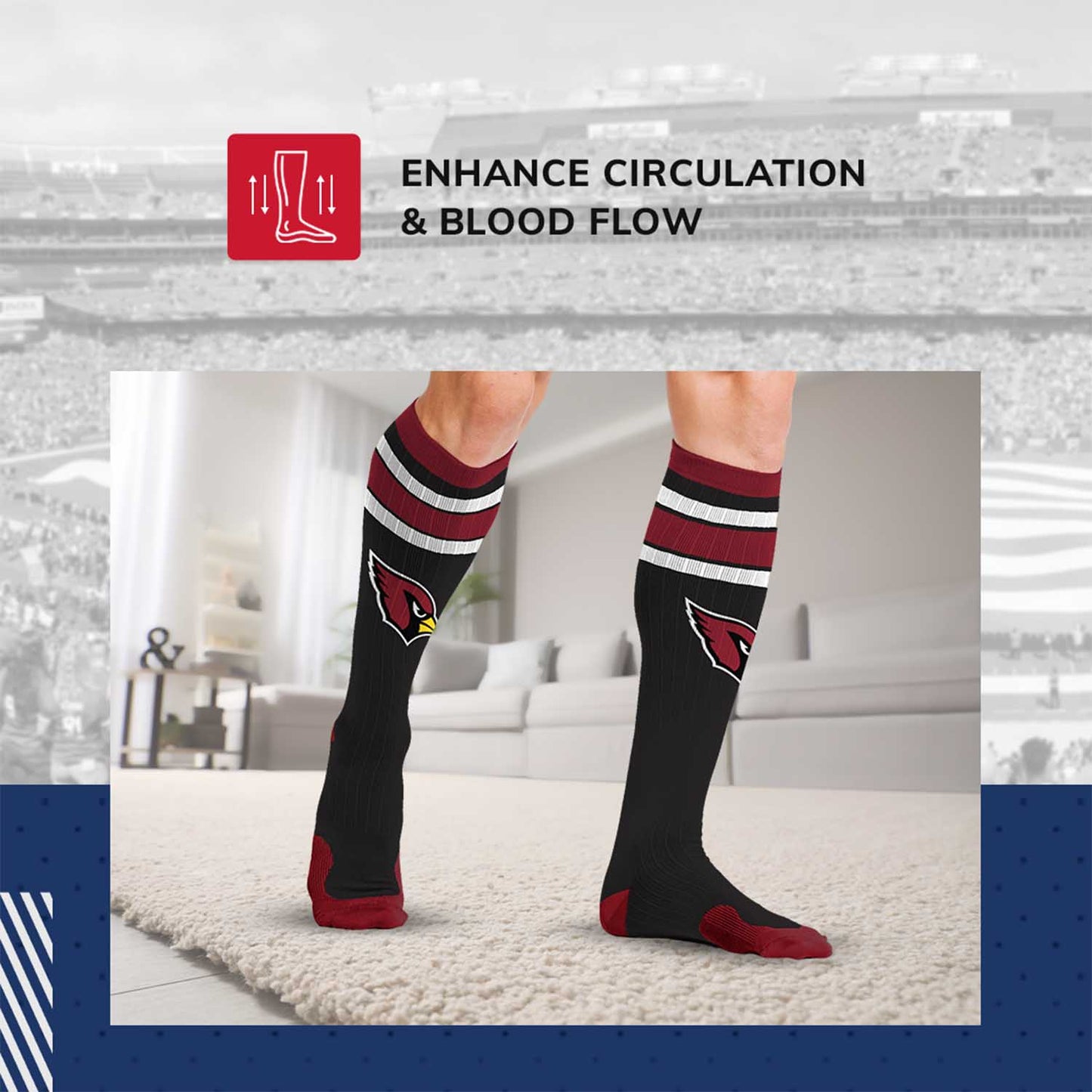 Arizona Cardinals NFL Adult Knee High-Performance Socks - Black