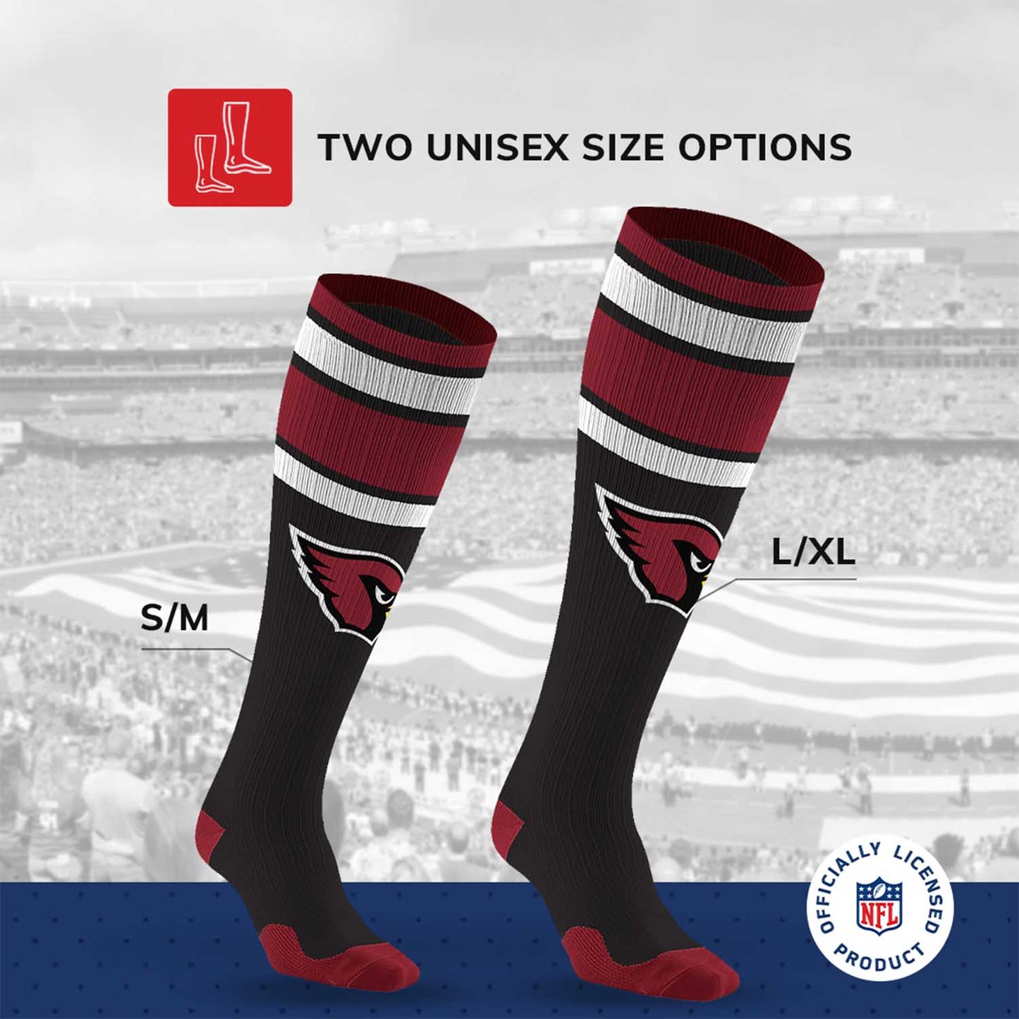 Arizona Cardinals NFL Adult Knee High-Performance Socks - Black