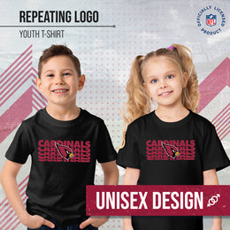 Arizona Cardinals NFL Youth Repeating Logo Football T-Shirt Unisex Tag Free Comfortable - Black
