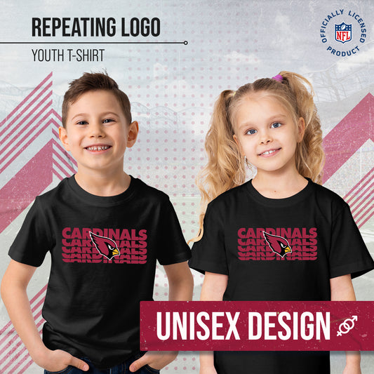 Arizona Cardinals NFL Youth Repeating Logo Football T-Shirt Unisex Tag Free Comfortable - Black