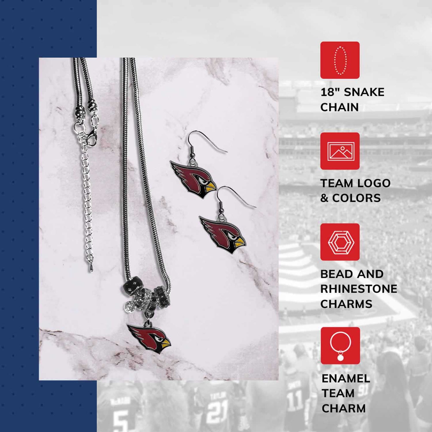 Arizona Cardinals NFL Game Day Necklace and Earrings - Silver