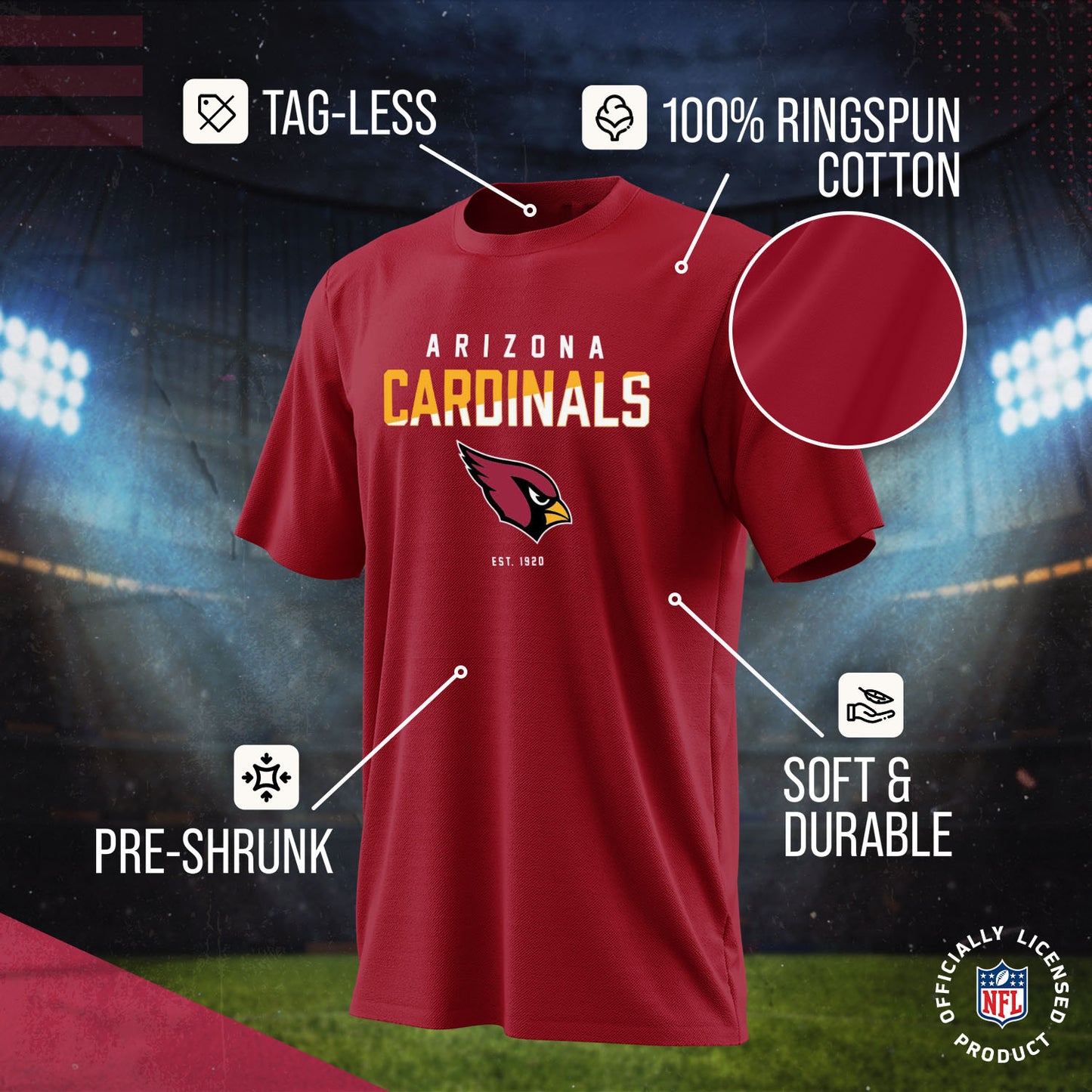Arizona Cardinals Adult NFL Diagonal Fade Color Block T-Shirt - Cardinal