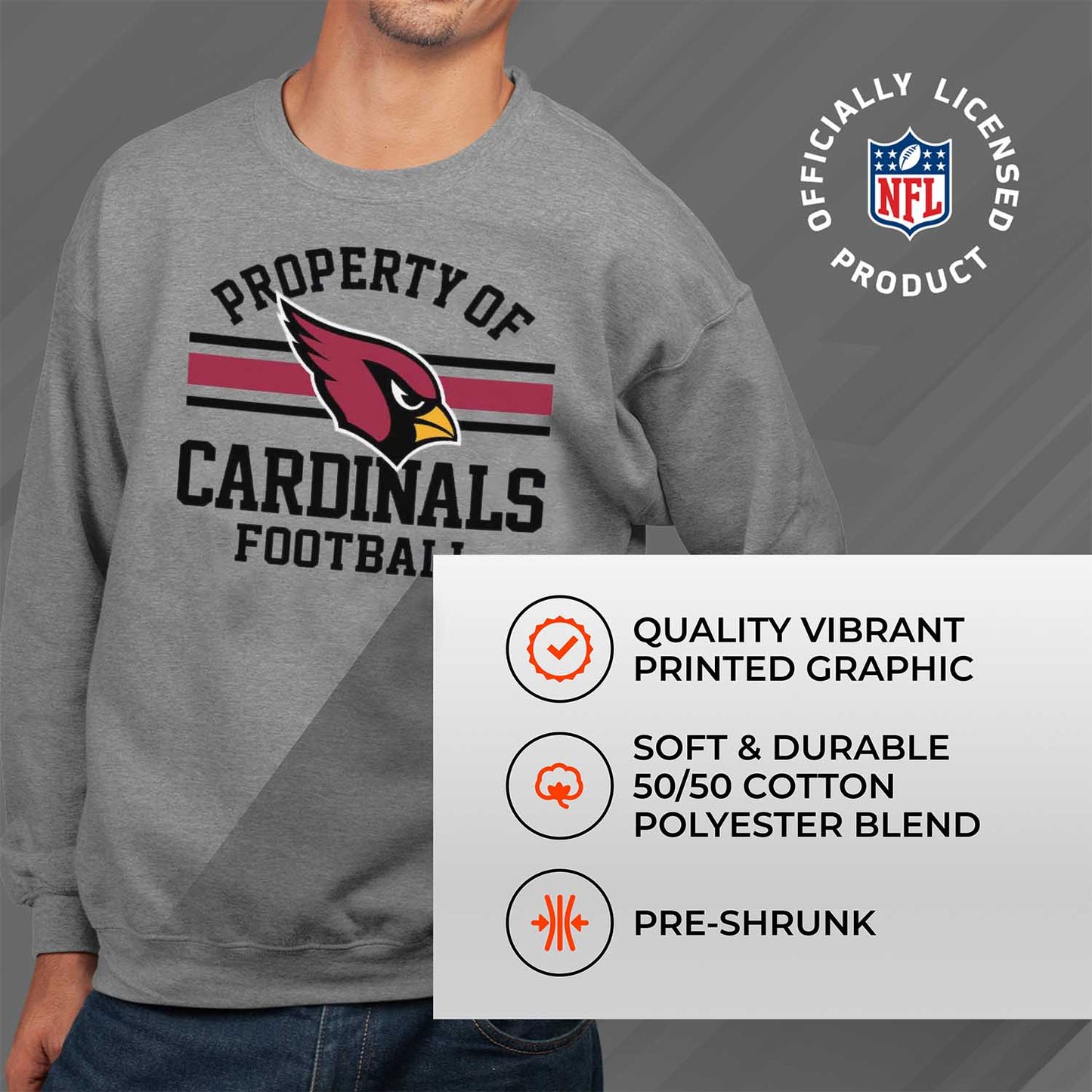 Arizona Cardinals NFL Adult Property Of Crewneck Fleece Sweatshirt - Sport Gray