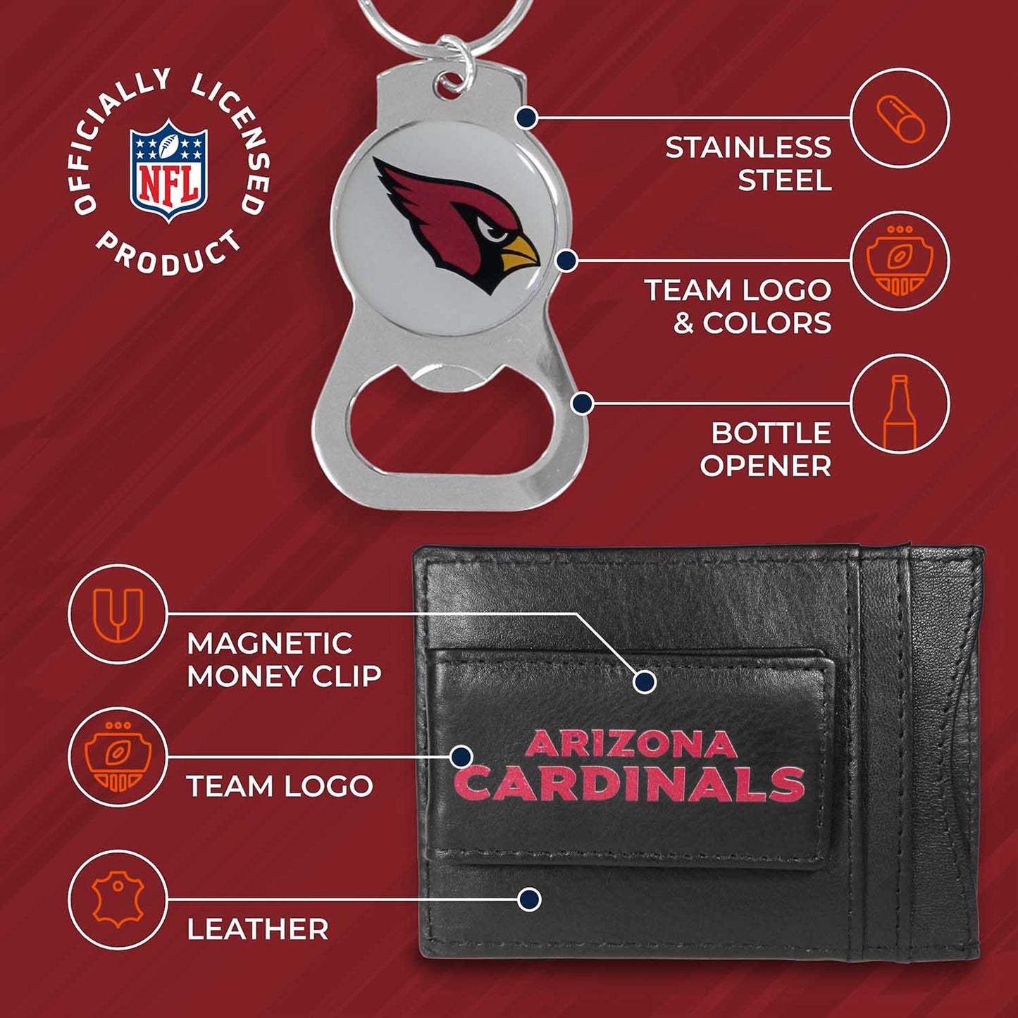 Arizona Cardinals NFL Bottle Opener Keychain Bundle - Black