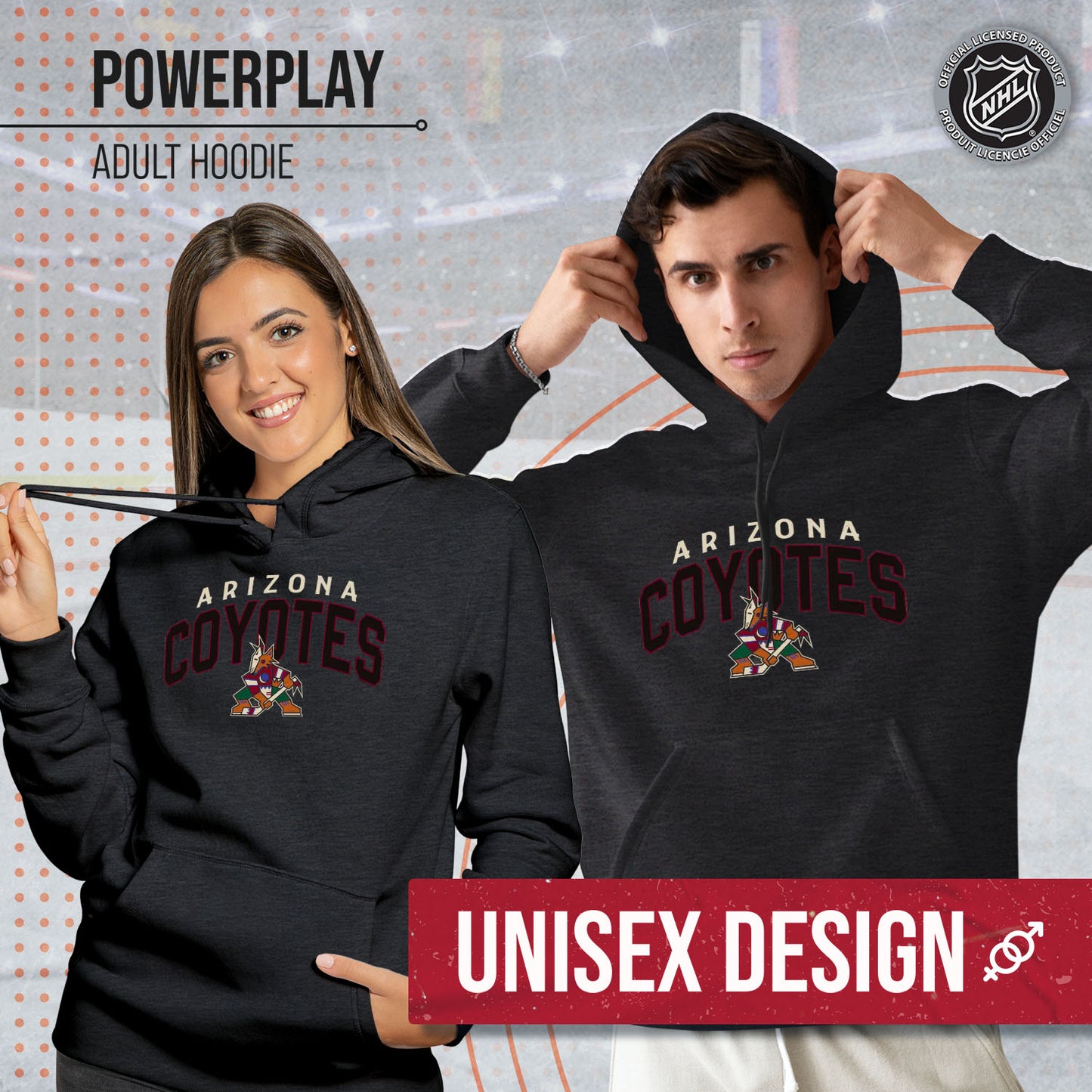 Arizona Coyotes NHL Adult Unisex Powerplay Hooded Sweatshirt - Black Heather