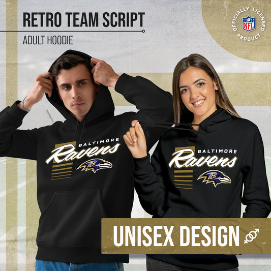 Baltimore Ravens NFL Adult Unisex Retro Script Ultra Soft Fleece Hooded Sweatshirt - Black