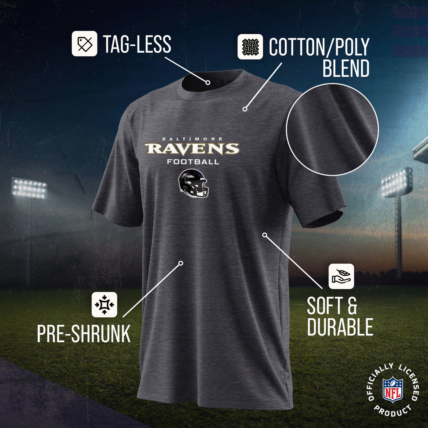 Baltimore Ravens NFL Youth Football Helmet Tagless T-Shirt - Charcoal