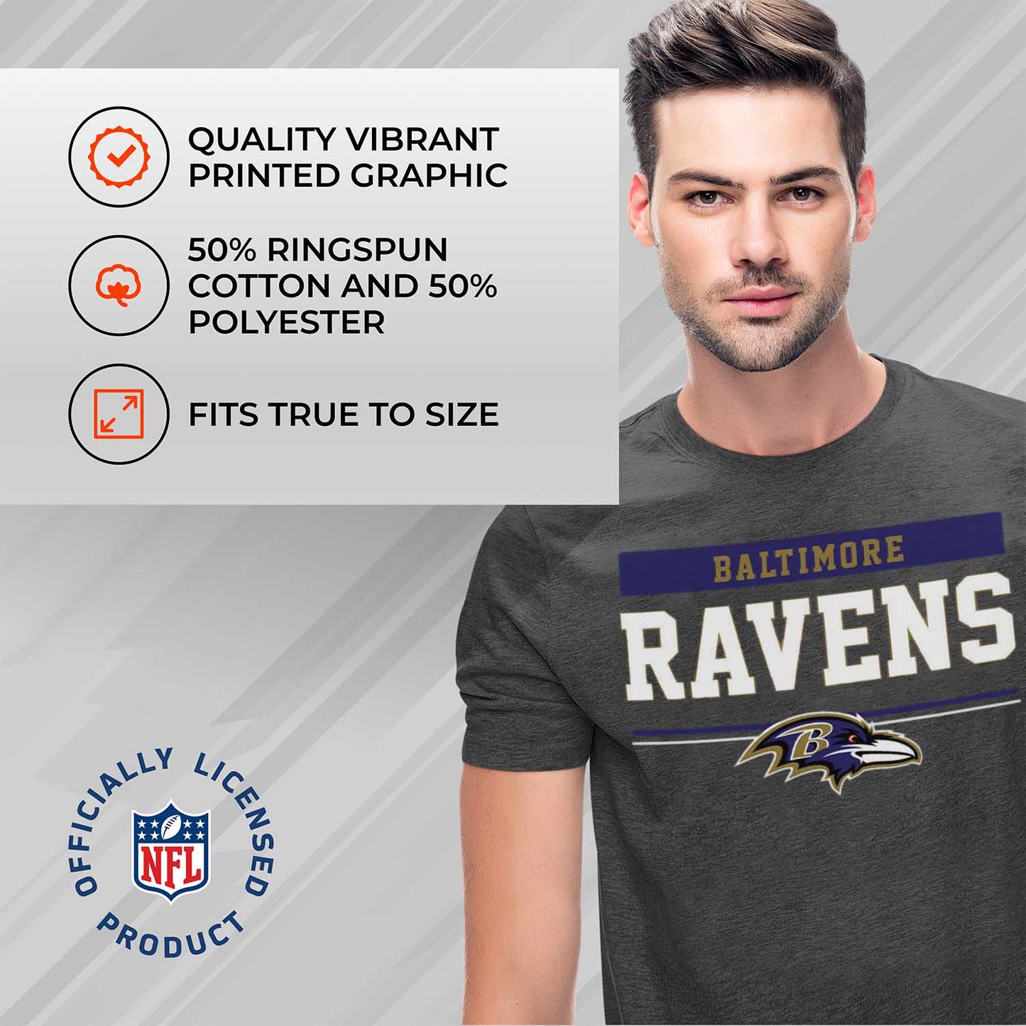 Baltimore Ravens NFL Adult Team Block Tagless T-Shirt - Charcoal