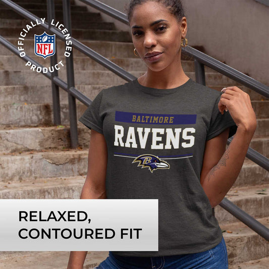 Baltimore Ravens NFL Women's Team Block Charcoal Tagless T-Shirt - Charcoal