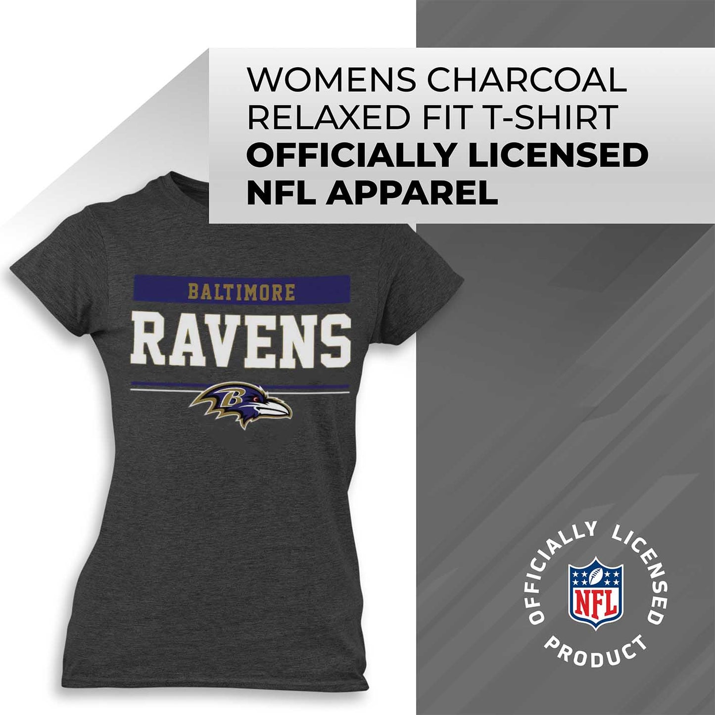 Baltimore Ravens NFL Women's Team Block Charcoal Tagless T-Shirt - Charcoal