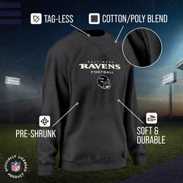 Baltimore Ravens Women's NFL Football Helmet Charcoal Slouchy Crewneck -Tagless Lightweight Pullover - Charcoal