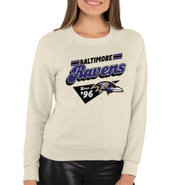Baltimore Ravens NFL Womens Groovy Retro Slouchy Crewneck - Off White