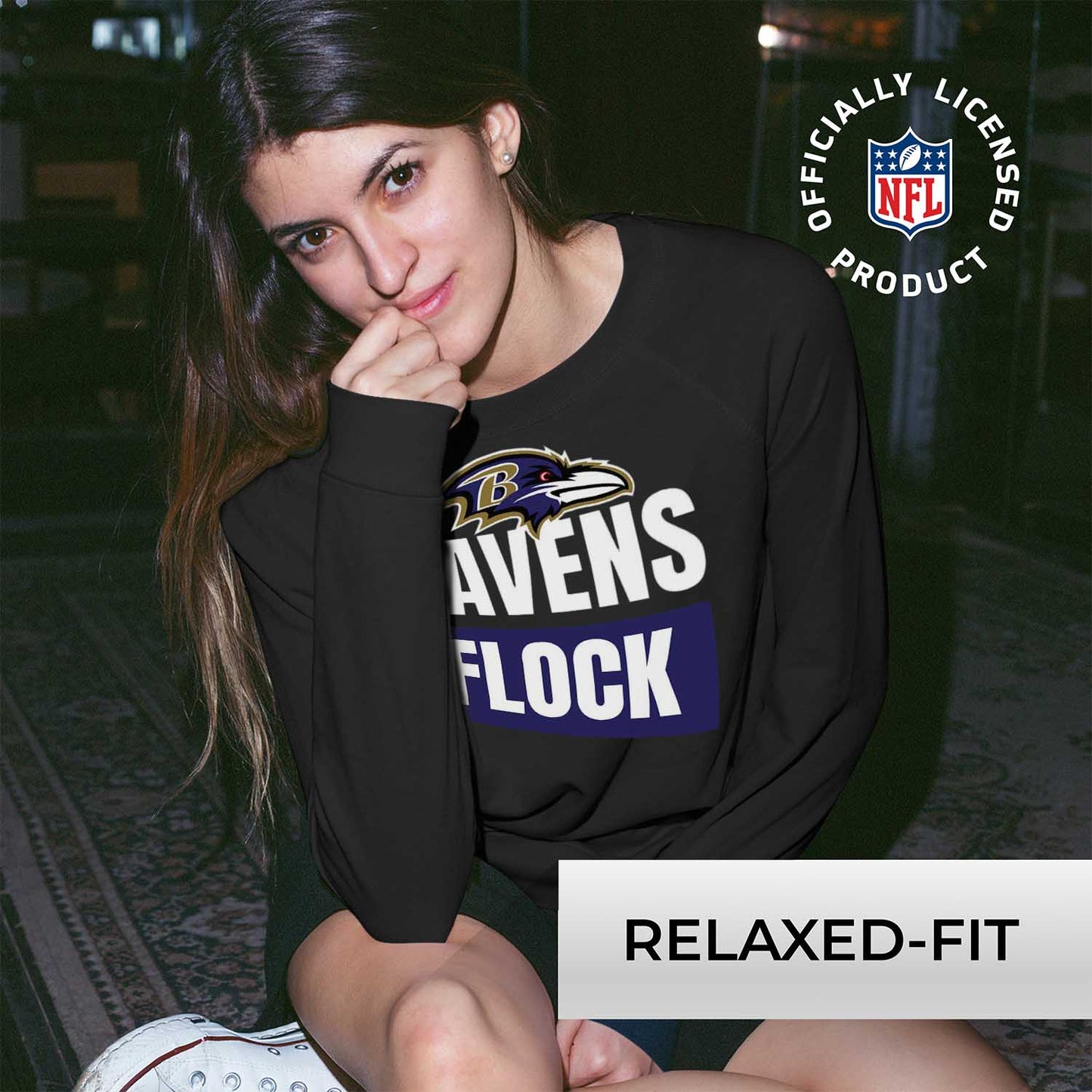 Baltimore Ravens NFL Womens Team Slogan Crew Neck - Black