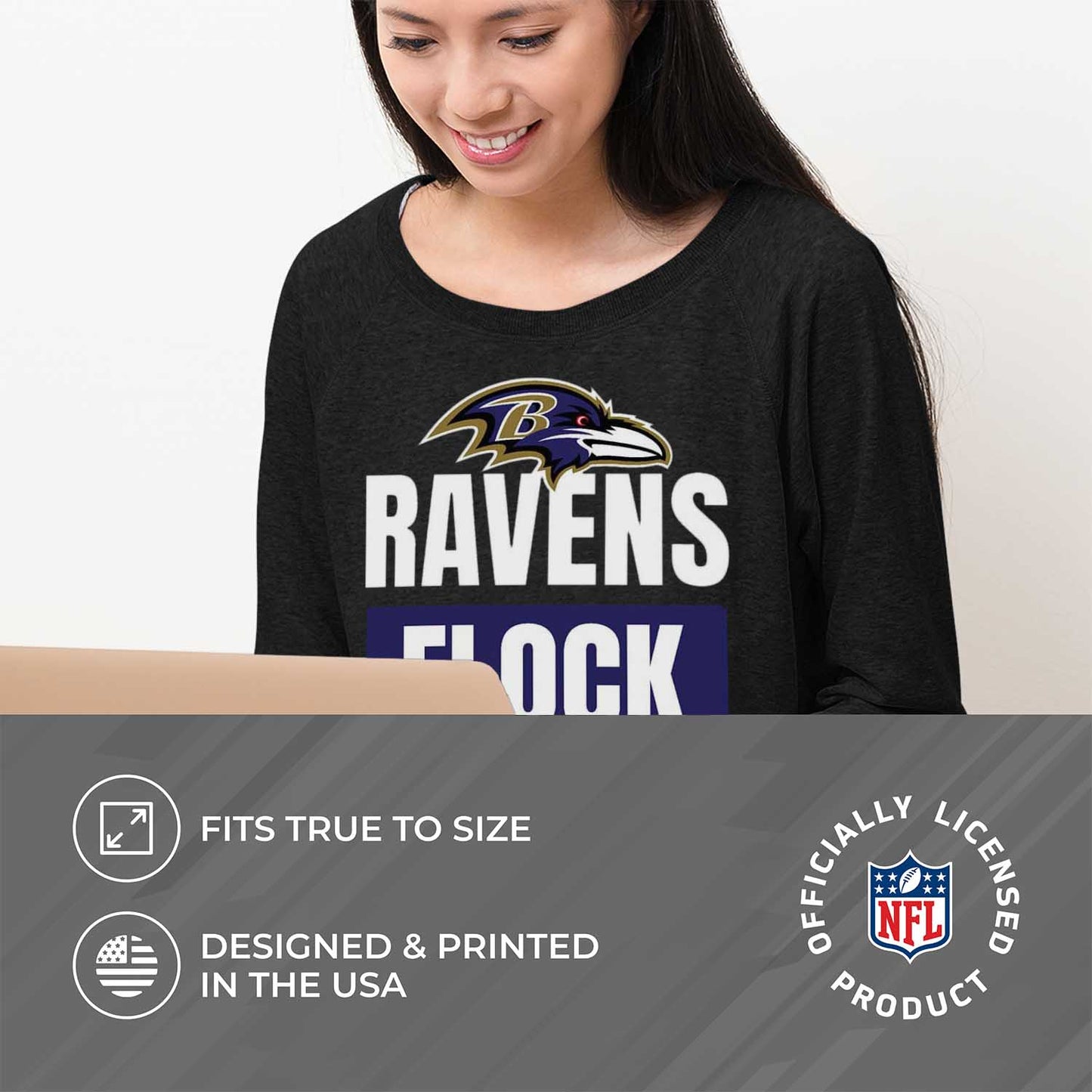 Baltimore Ravens NFL Womens Team Slogan Crew Neck - Black