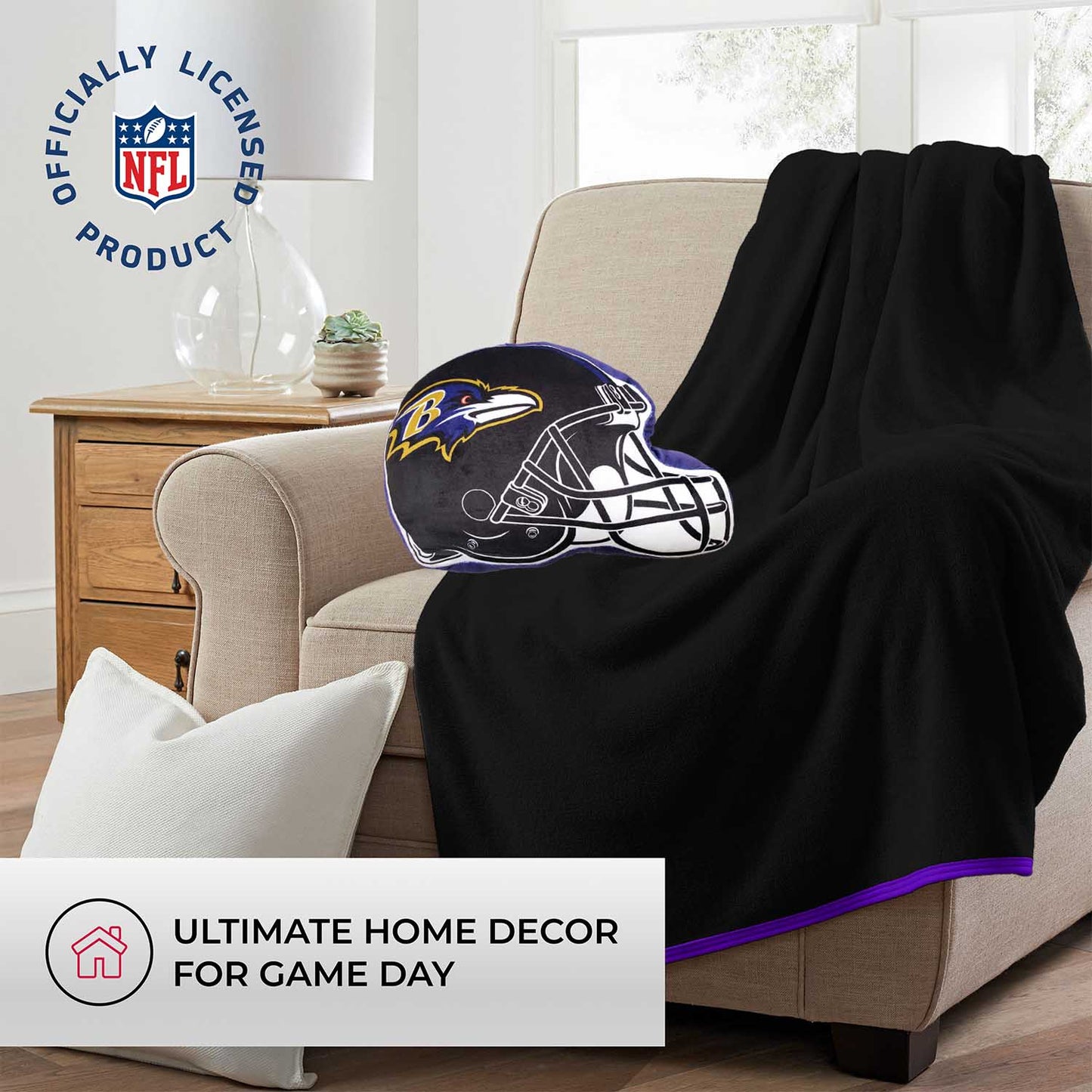 Baltimore Ravens NFL Helmet Football Super Soft Plush Pillow - Black