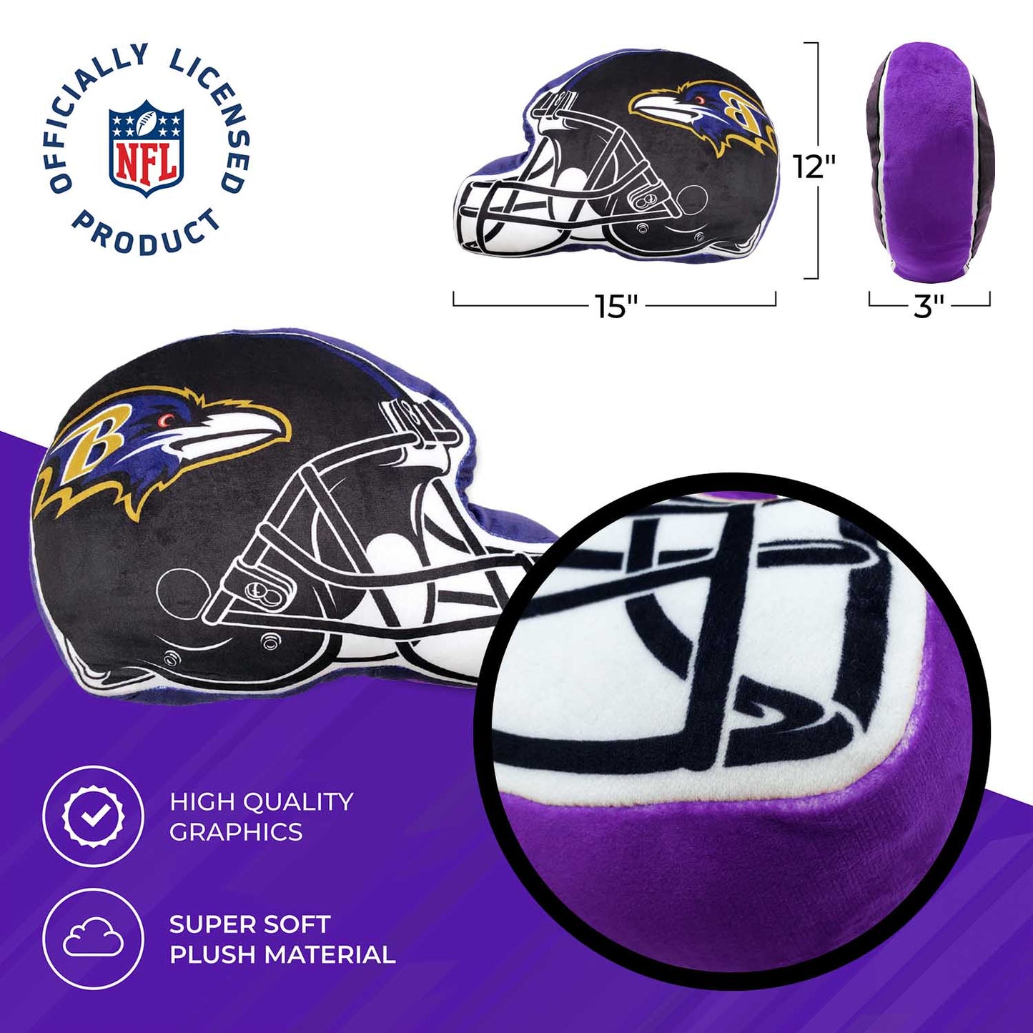 Baltimore Ravens NFL Helmet Football Super Soft Plush Pillow - Black