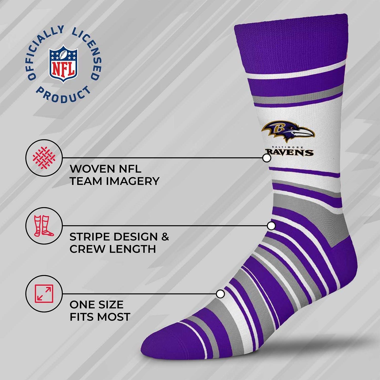 Baltimore Ravens NFL Adult Striped Dress Socks - Purple