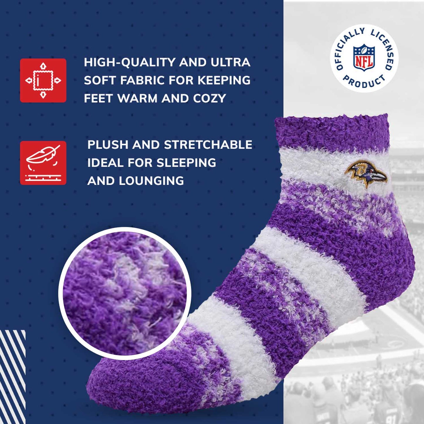 Baltimore Ravens NFL Cozy Soft Slipper Socks - Purple