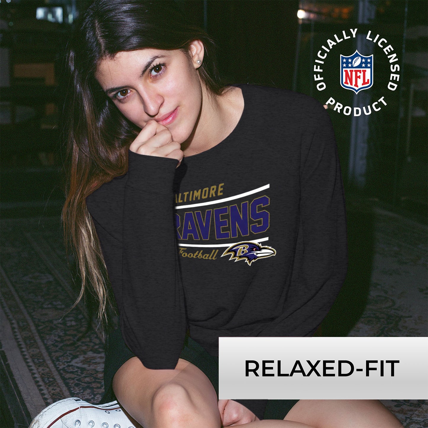 Baltimore Ravens NFL Womens Crew Neck Light Weight - Charcoal