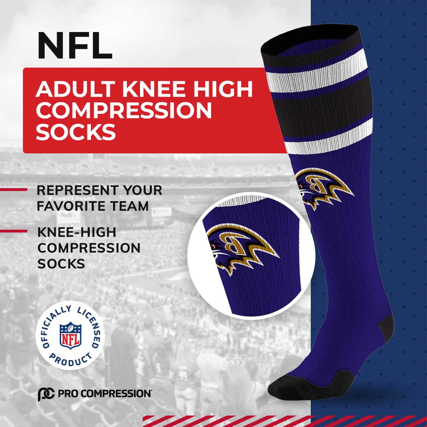 Baltimore Ravens NFL Adult Knee High-Performance Socks - Purple