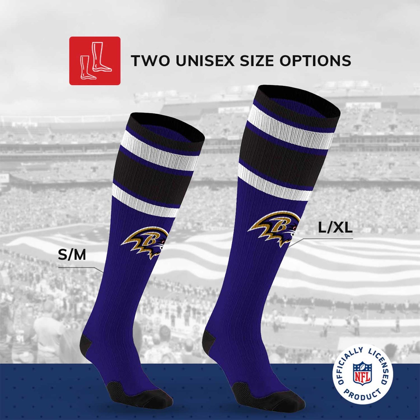 Baltimore Ravens NFL Adult Knee High-Performance Socks - Purple