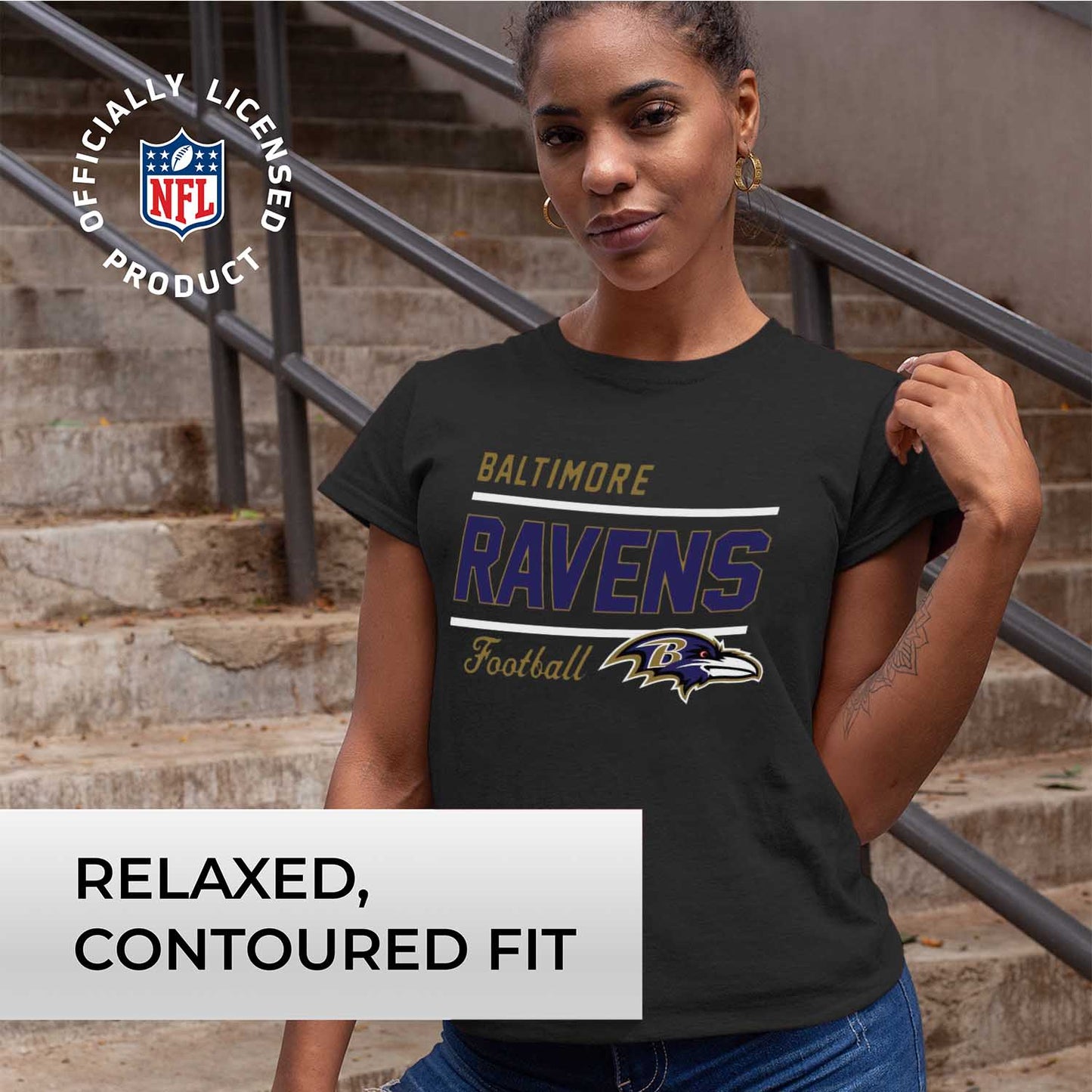 Baltimore Ravens NFL Womens Plus Size Relaxed Fit T-Shirt - Black