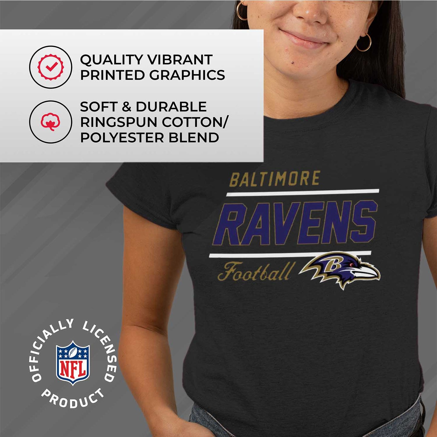 Baltimore Ravens NFL Womens Plus Size Relaxed Fit T-Shirt - Black