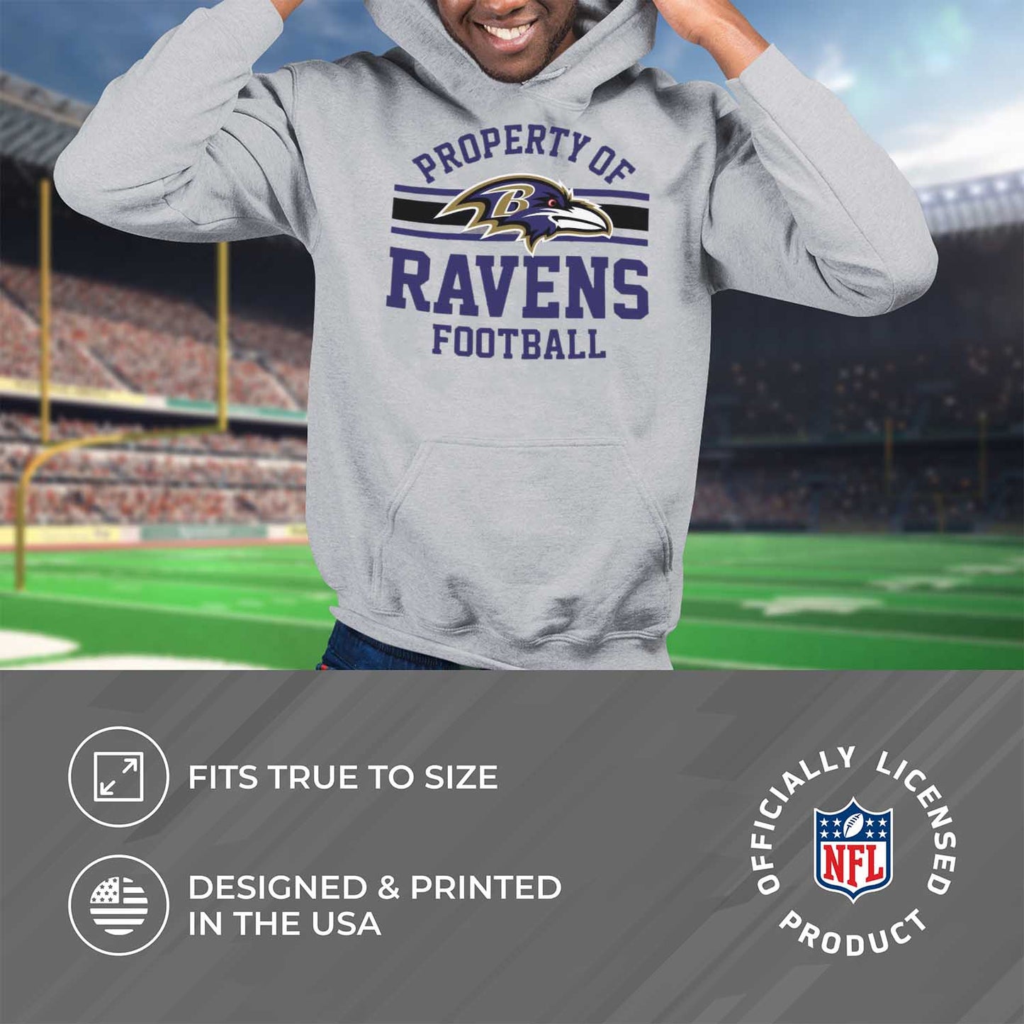 Baltimore Ravens NFL Adult Property Of Hooded Sweatshirt - Sport Gray