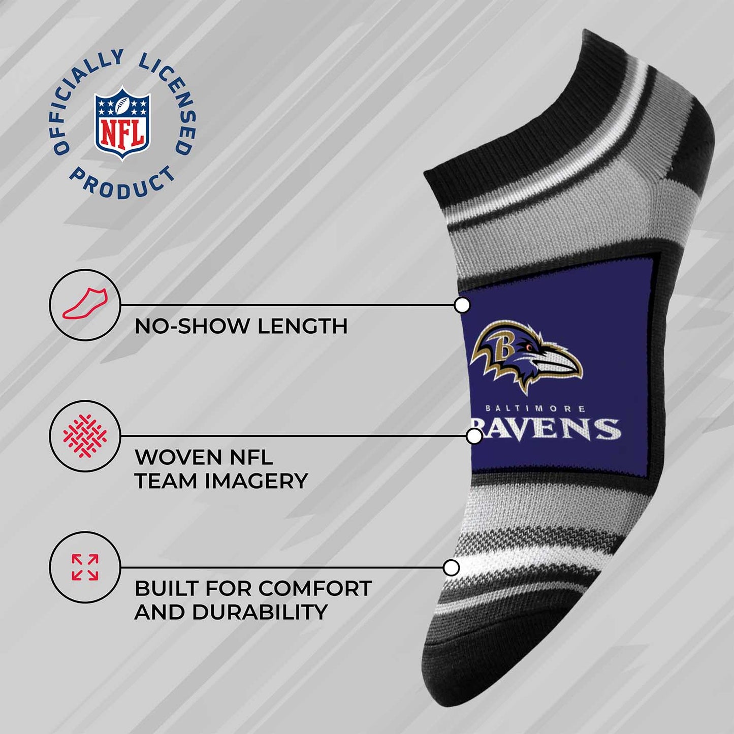 Baltimore Ravens NFL Adult Marquis Addition No Show Socks - Purple