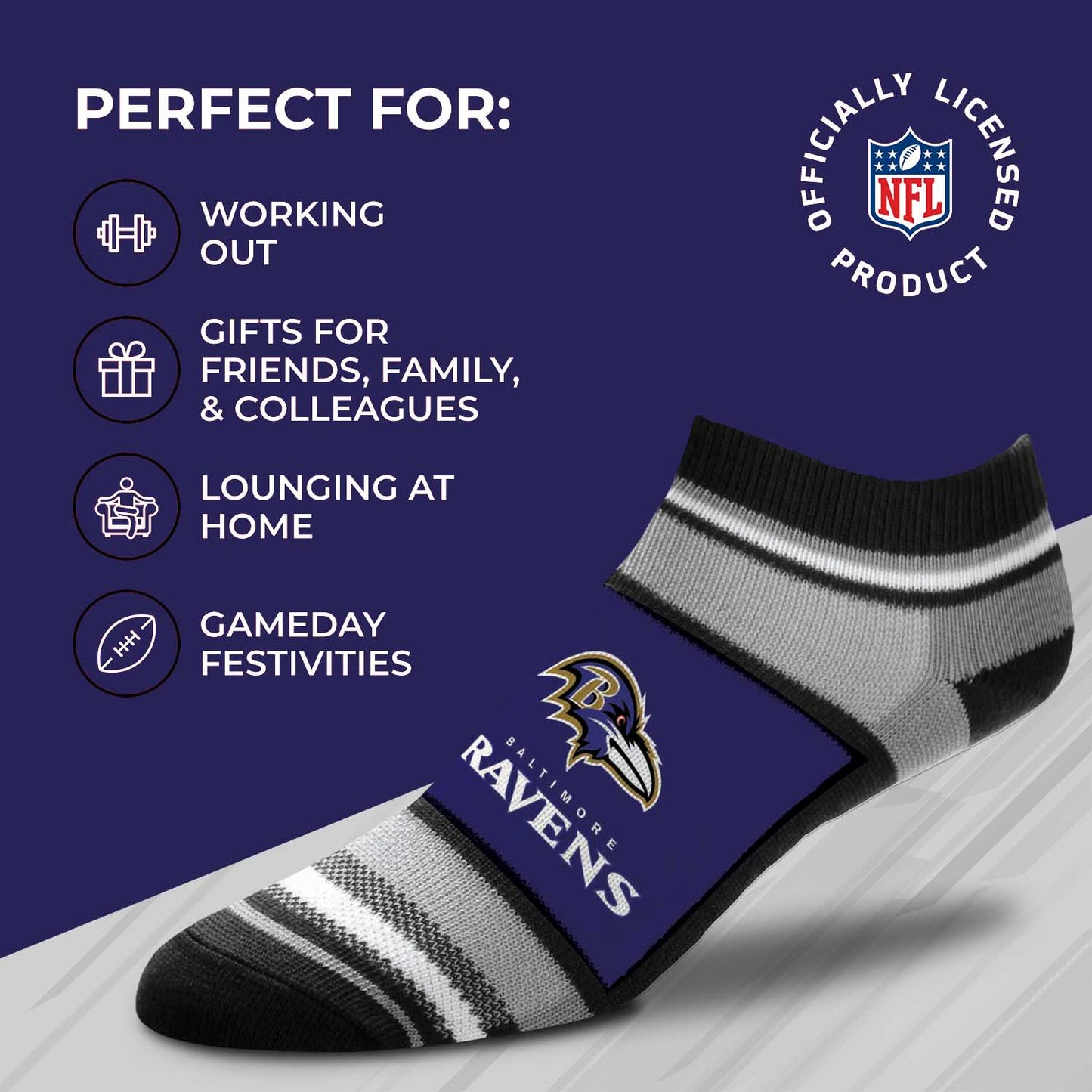 Baltimore Ravens NFL Adult Marquis Addition No Show Socks - Purple