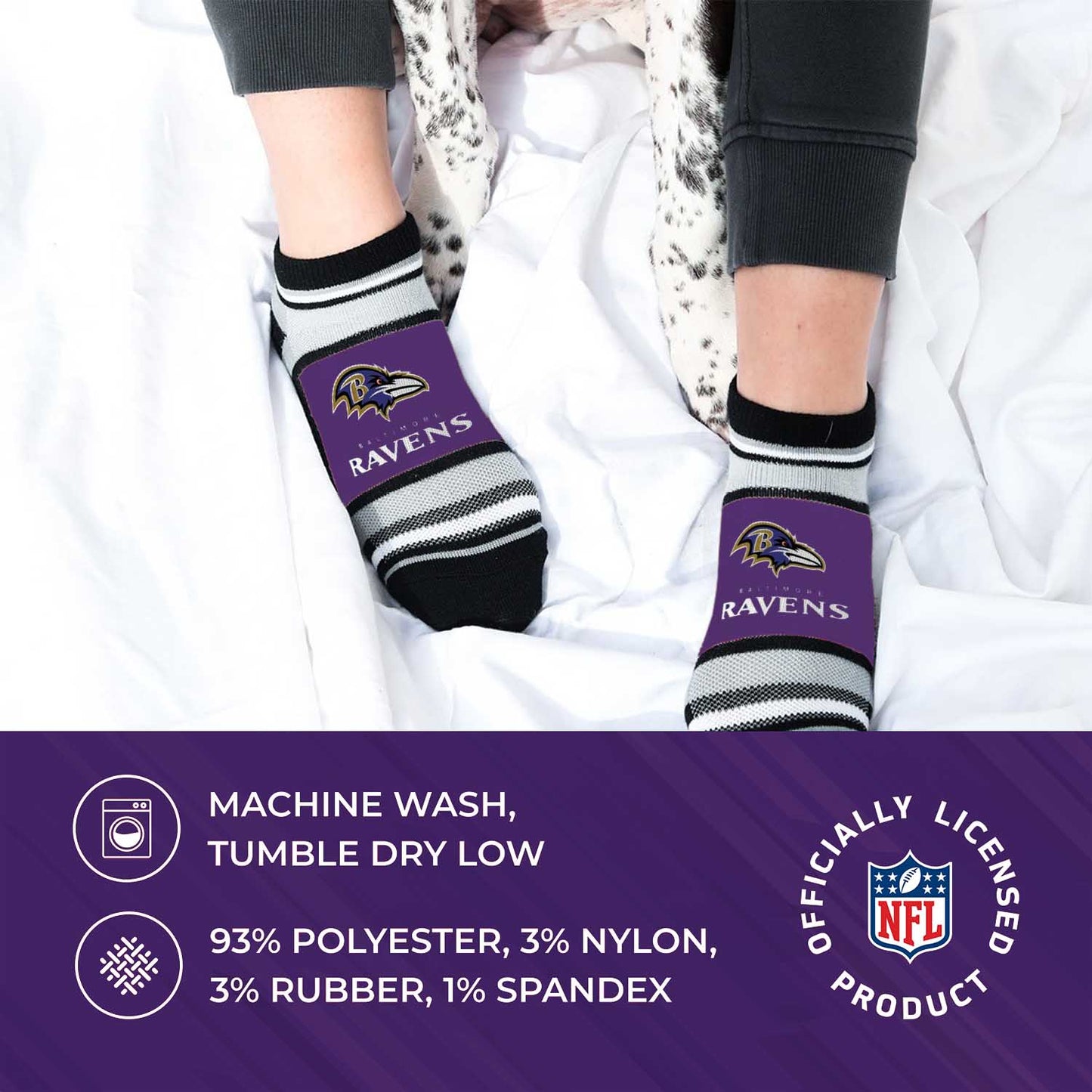 Baltimore Ravens NFL Adult Marquis Addition No Show Socks - Purple