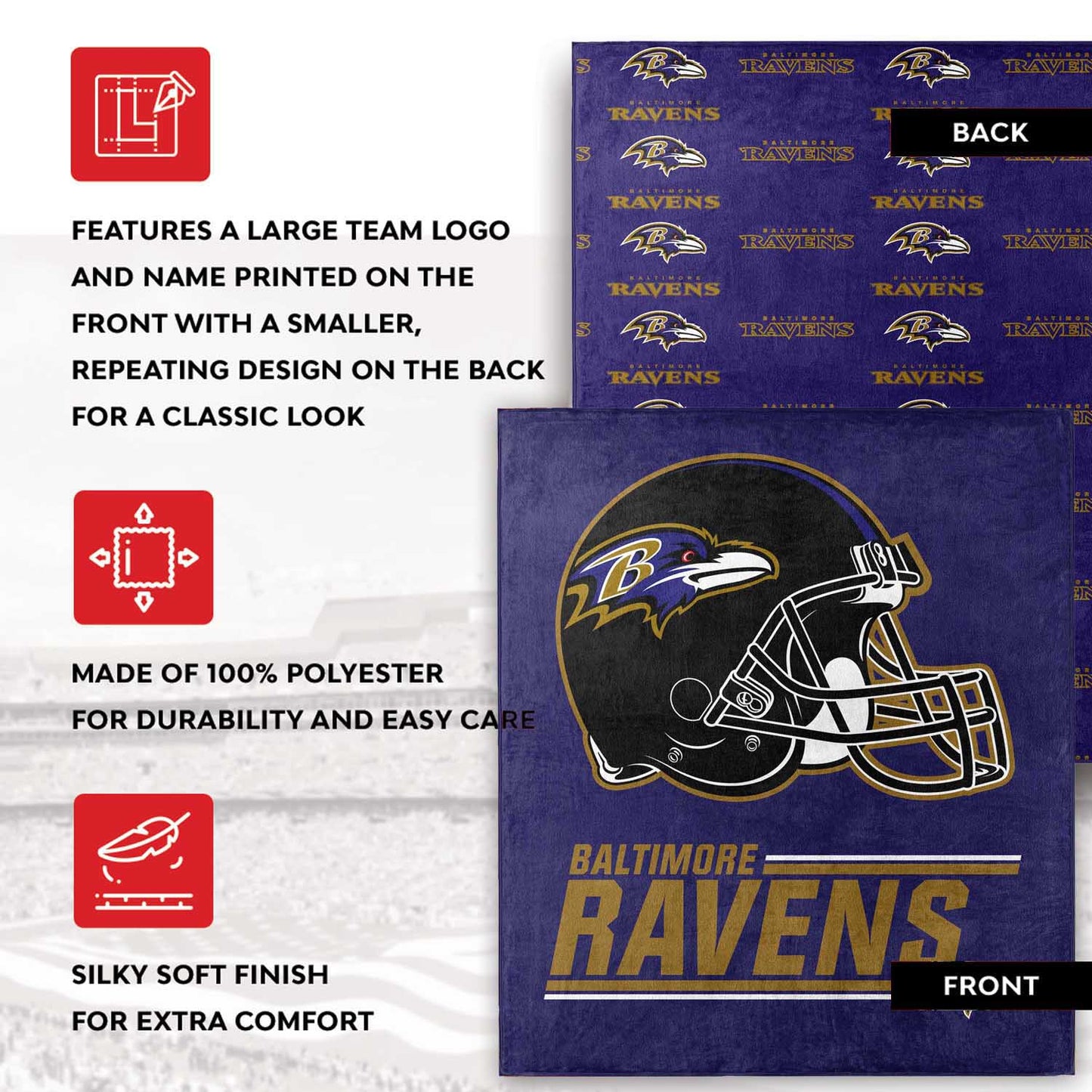 Baltimore Ravens NFL Double Sided Blanket - Purple