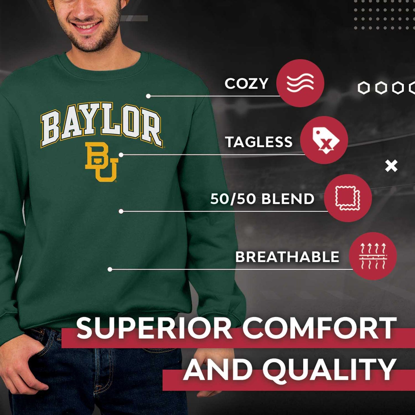 Baylor Bears Adult Arch & Logo Soft Style Gameday Crewneck Sweatshirt - Team Color